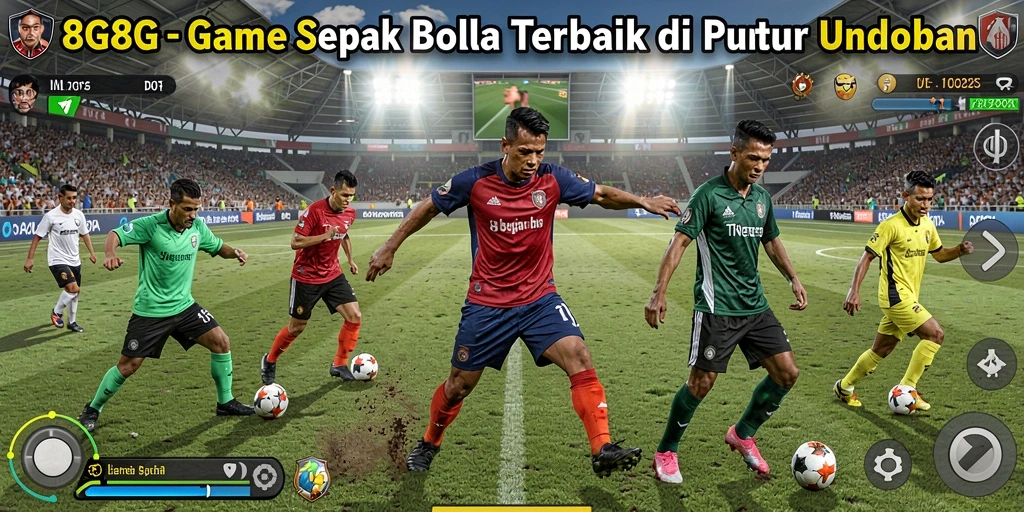 Tangkapan layar gameplay 8G8G menampilkan aksi sepak bola yang menegangkan.