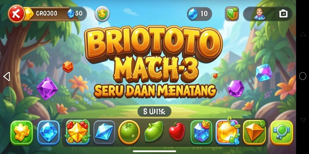 Tampilan gameplay seru BRIOTOTO yang penuh warna dan tantangan Match-3.