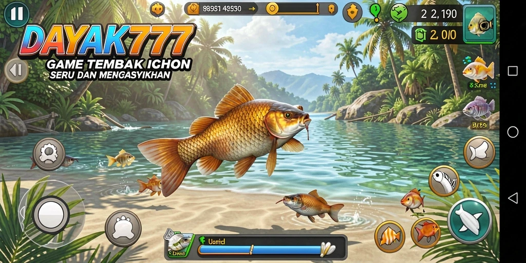 Tampilan gameplay <strong>DAYAK777</strong> yang menarik dengan banyak ikan untuk ditangkap.