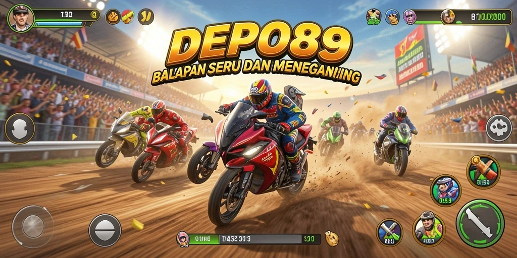 Screenshot gameplay DEPO89 yang menampilkan balapan seru di lintasan.