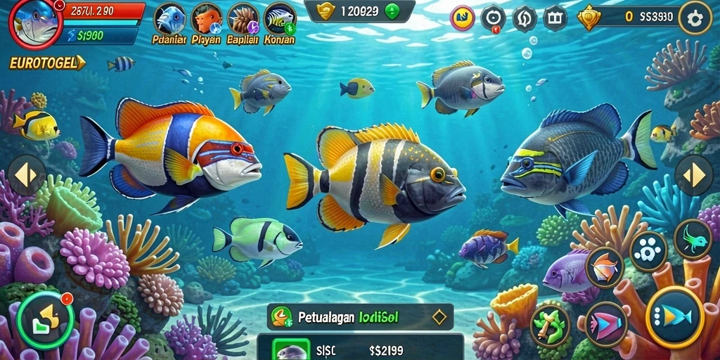 Screenshot gameplay EUROTOGEL menampilkan aksi seru menembak ikan.