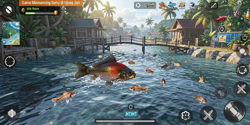 Tampilan gameplay seru saat memancing di JKTJKT.