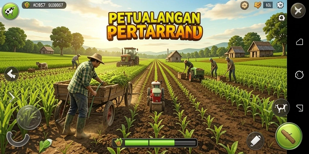 Tangkapan layar gameplay KO857 yang menunjukkan petualangan pertanian yang menarik.
