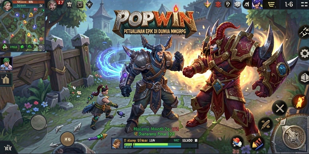 Screenshot gameplay POPWIN menampilkan aksi pertarungan yang seru di dunia fantasi.