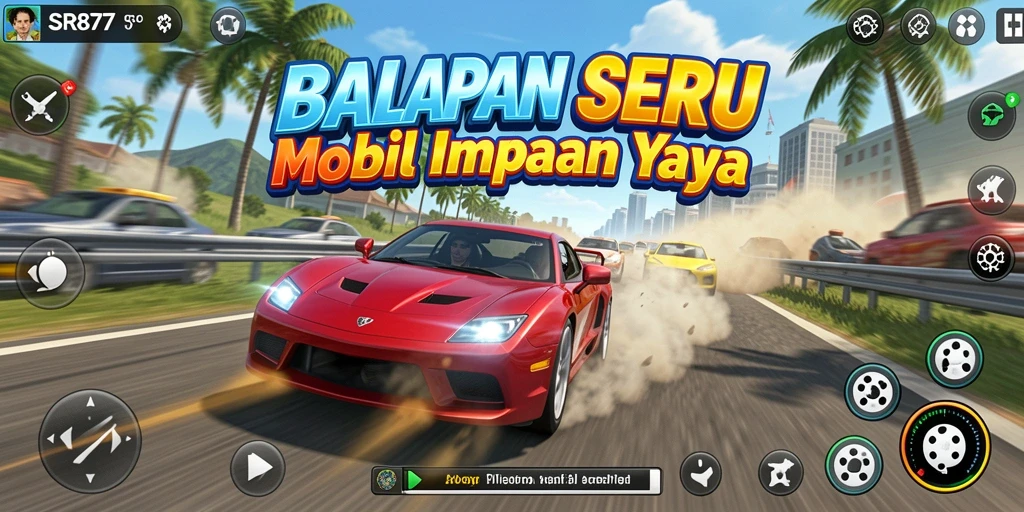 Gameplay seru SR877 dengan mobil balap menakjubkan di lintasan.