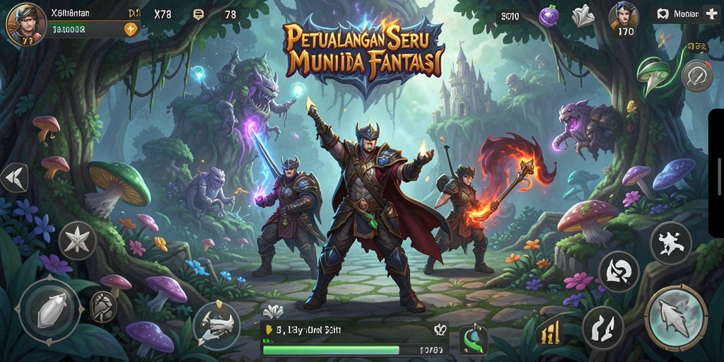 Screenshot gameplay X78 menampilkan petualangan seru di dunia fantasi.